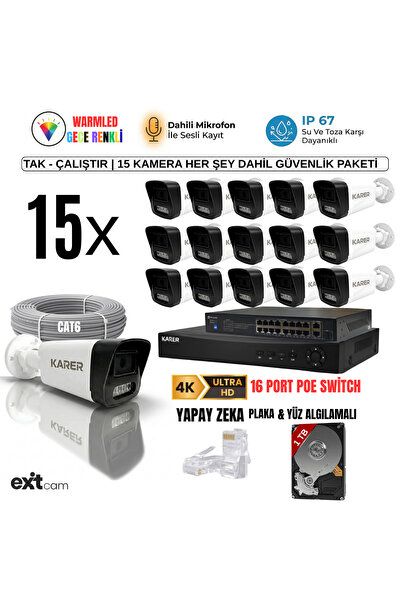 KARER 15'li IP- PRPFESYONEL-5MP-POELİ-SESLİ -Ultra HD 5MP IP Kamera -Yapay Ze...