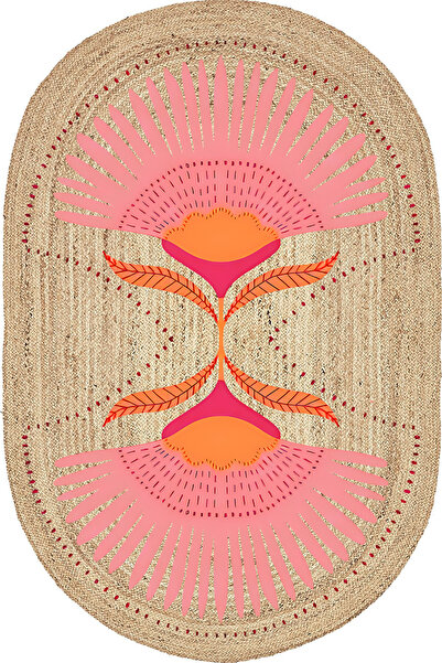 kilim home Boho 989 Jüt Hasır Etnik Desenli Oval Jüt Örme Doğal Hasır Natural...