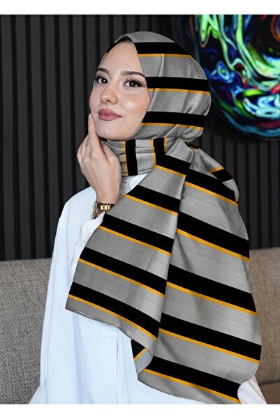 AFVENTE Γκρι ριγέ βαμβακερό σάλι