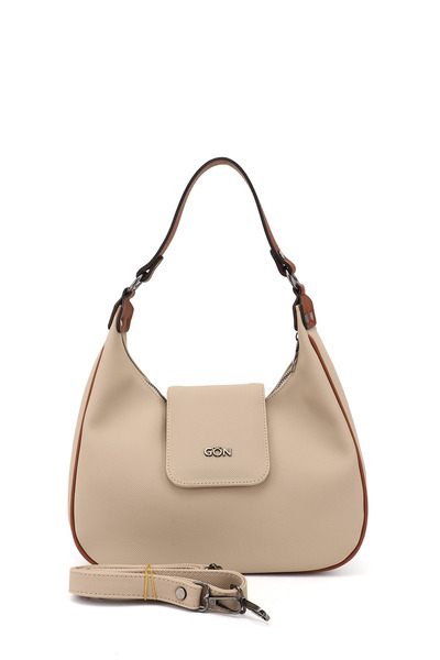 GÖNDERİ(R) Γυναικεία τσάντα ώμου με μακρύ λουράκι σε μπεζ ταμπά χρώμα