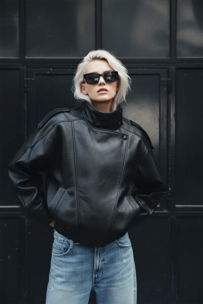 Delpino Oversize Γυναικείο Δερμάτινο Μπουφάν