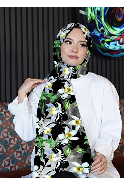 AFVENTE شال ناعم أخضر بنمط زهرة الأوراق قطن