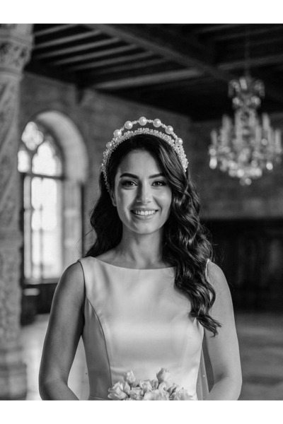 Lily and Bride İnci Kristal Boncuk Taç Nişan Gelin Kına Düğün Saç Aksesuarı S...