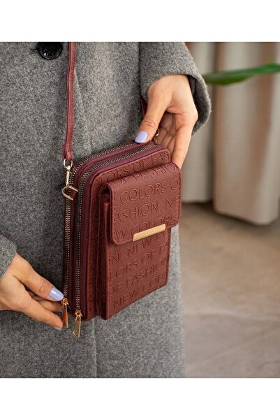 Universal Уникална пазарна чанта за жени в цвят бордо с 3 отделения за телефон