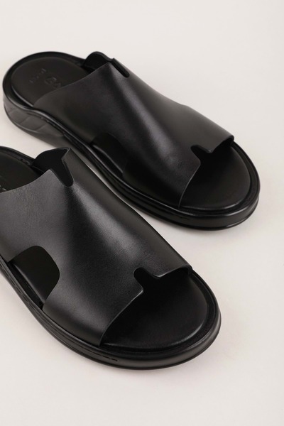 Gondol Men's Genuine Leather Daily Comfortable Sole Slipper Hkm.184 Black