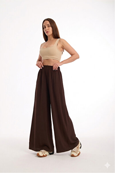 VSE Women's High Waist Elastic Special Draped Woven Fabric Wide Spanish Leg P...