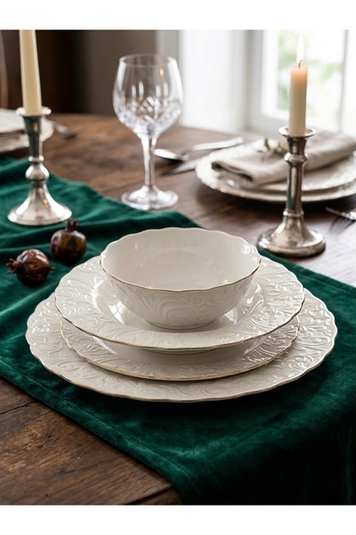 DOWRY STİL Ebru 24 Parça Yemek Takımı Kendinden Desenli