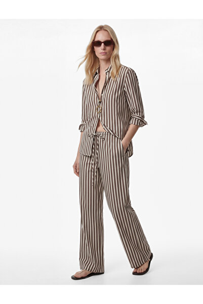 Koton Beli Με δέσιμο Με τσέπες Παντελόνι με φαρδιά μπατζάκια Ριγέ