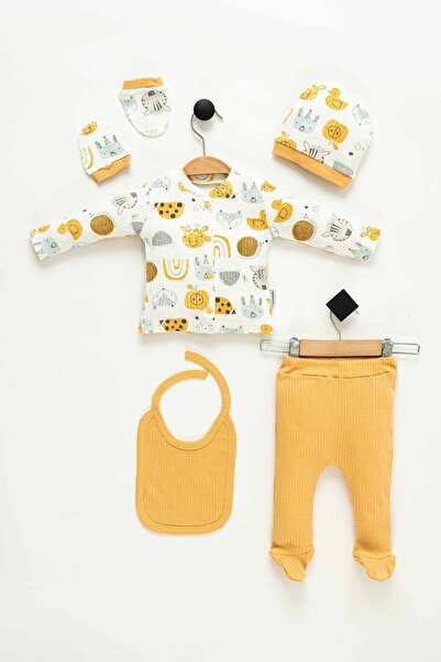 Hastane Çıkışı 100% Pamuk Baskılı Yenidoğan 5li Set Bebek Kıyafeti