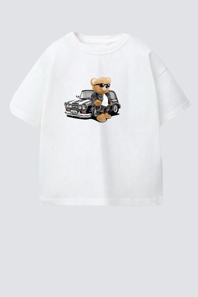 Monila Erkek Çocuk Pamuklu Bisiklet Yaka Araba ve Ayıcık Baskılı T-Shirt