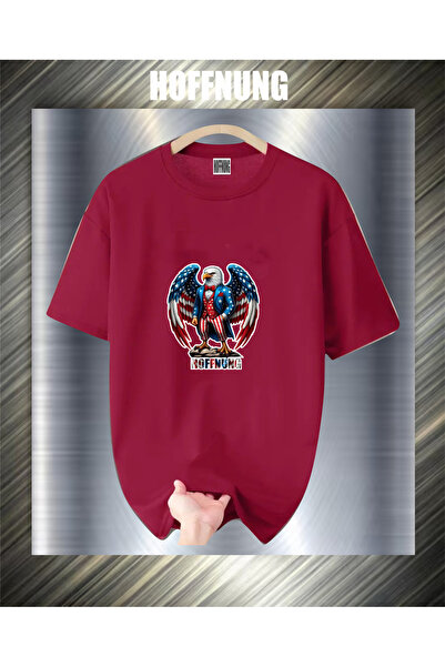 HOFFNUNG Unisex Short Sleeve Round Neck Usa Eagle Printed Solid Color Tshirt