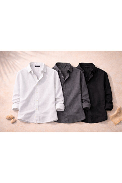 OTAKU Set de cămăși pentru bărbați din in Sofia Premium, 3 piese – Economic, ...