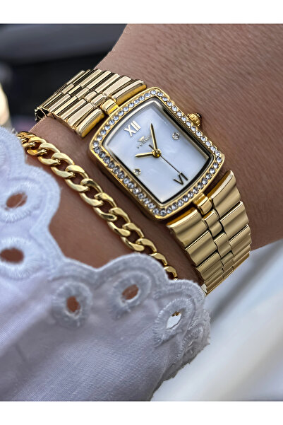 FERRO ساعة يد نسائية بسوار من الفولاذ الأصفر FL88744A-B مقاومة للماء 3ATM مع ...