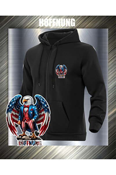 HOFFNUNG سترة قطنية كبيرة الحجم للجنسين مطبوع عليها نسر الولايات المتحدة الأم...