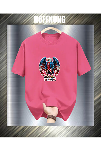 HOFFNUNG تيشيرت للجنسين بأكمام قصيرة وياقة دائرية مطبوع عليه نسر الولايات الم...