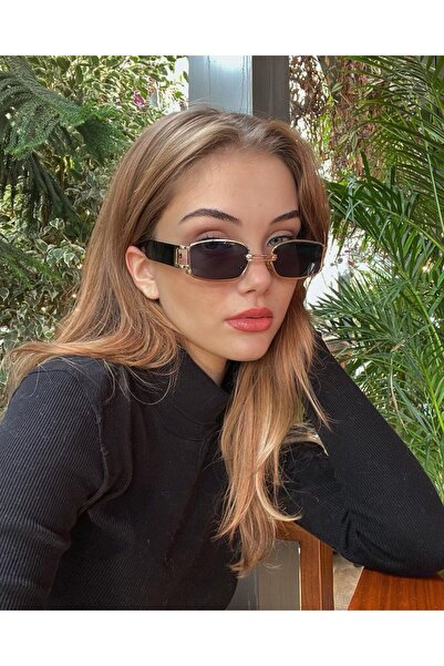 CLAREX Gold Vision Rectangle Retro Sunglasses for Women - Black & Gold Metal ...