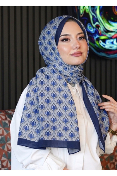 AFVENTE شال بنمط هندسي ناعم من إنديجو سوفت P قطن
