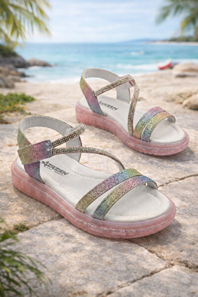 ORELİON Kız Çocuk Taşlı Ortopedik Sandalet – Simli Özel Gün ve Yazlık Abiye M...