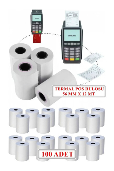 Thermal 56x12 (100 Pos Rulosu) Termal Pos Kağıdı Pos Rulosu