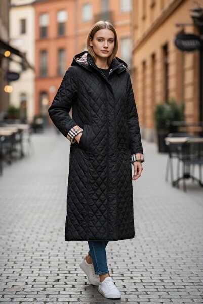 VETRE Palton Matlasat In carouri Negru Marime Plus 120 Cm - Sezon 1042