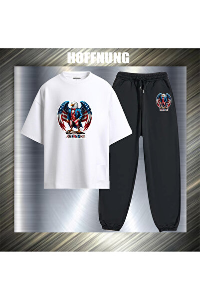 HOFFNUNG UNISEX Καθημερινό Σετ με Κοντά Μανίκια και Στάμπα Αετού ΗΠΑ, για Εξω...