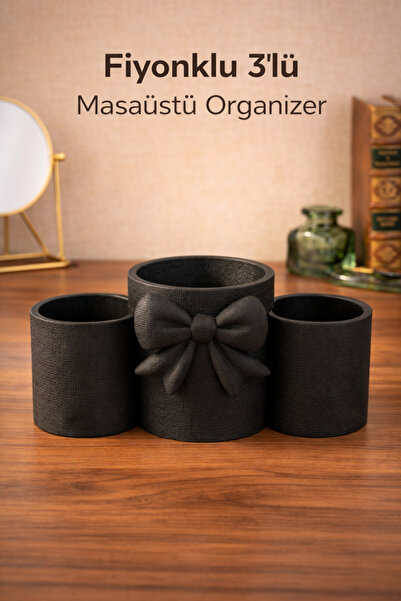 Sellor Fiyonklu 3'lü Masaüstü Organizer 16x16 cm PLA Makyaj Fırça Kutusu & Ka...