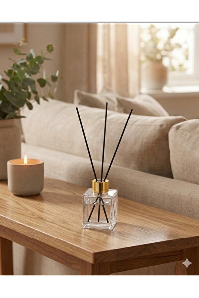 junibeliw Kare Cam Şişe Gold Kapaklı Fiber Bambu Çubuklu BOŞ Oda Kokusu Şişes...