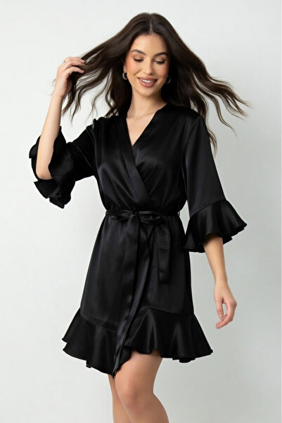 ZENCHES Μίνι φόρεμα με βολάν Μαύρο Σατέν - προίκα, άνετο