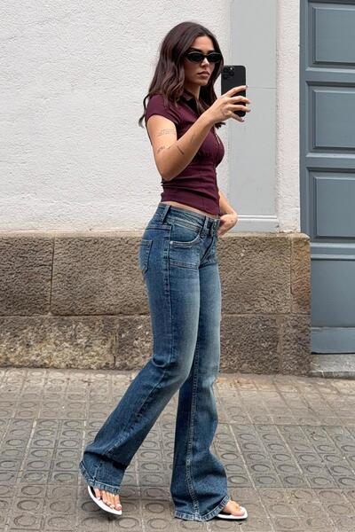 Bershka Çizme paça düşük bel jean