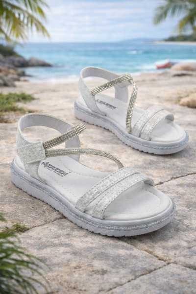 ORELİON Kız Çocuk Taşlı Ortopedik Sandalet – Simli Özel Gün ve Yazlık Abiye M...