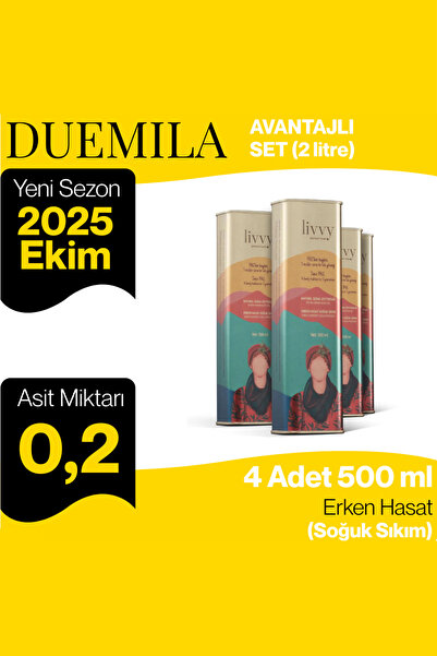 Livvy Premium Foods DUEMILA Set – 4X500 ml Erken Hasat Soğuk Sıkım Natürel Sı...