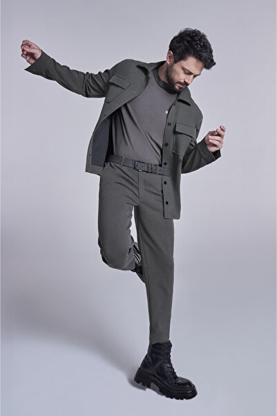 Avva Pulover pentru bărbați kaki cu guler rotund din raion A32y5006