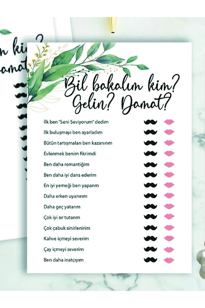 Pankart Evi حفلة توديع العزوبية، خمن من؟ بطاقة التخمين للعبة 9 قطع - العروس ل...