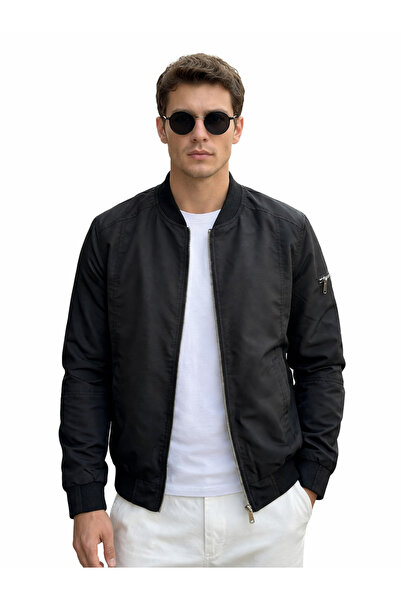 İLKCET MODA Unisex Premium Μαύρο Regular Bomber Jacket