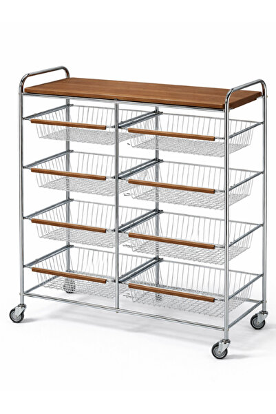 OEM Double storage rack with 4 shelves, 8 drawers and wooden top with wheels,...