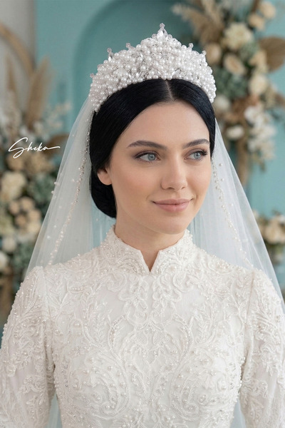 SHEKA Incili Gelin Tacı - Incili Prenses Tacı - Düğün Tacı - İncili Taç