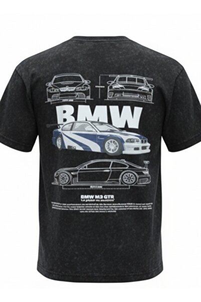 FG KONNİCHİWA Siyah Renk M3 Araba formula 1 Baskılı Unisex Tshirt Asit yıkama