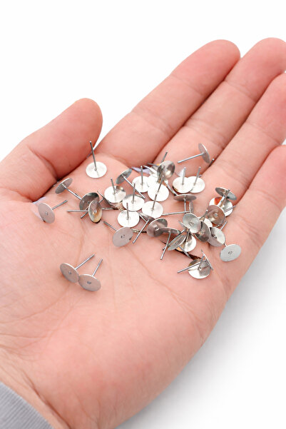 FlowerAksesuar 50 Adet - 8 Mm Küpe Iğnesi, Küpe Çivisi, Küpe Aparatı, Yapıştı...