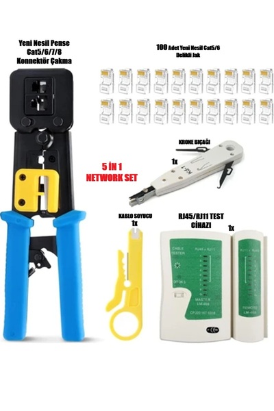 Derwell Yeni Nesil Pense Test Cihazı Kablo Soyucu 100 Adet Yeni Nesil Rj45 Kr...