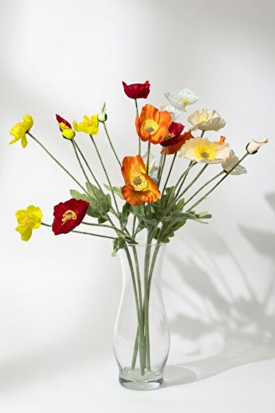 Luxe Floral Bouquet Gelincik 5 dal = 20 Çiçek (Tek Talda 4 Baş) Dekoratif Yap...