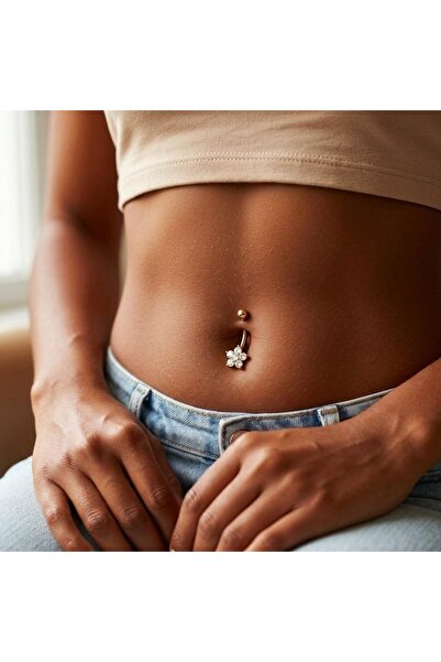 Heppii Silver Renk Çiçek Modelli Çelik Göbek Piercingi