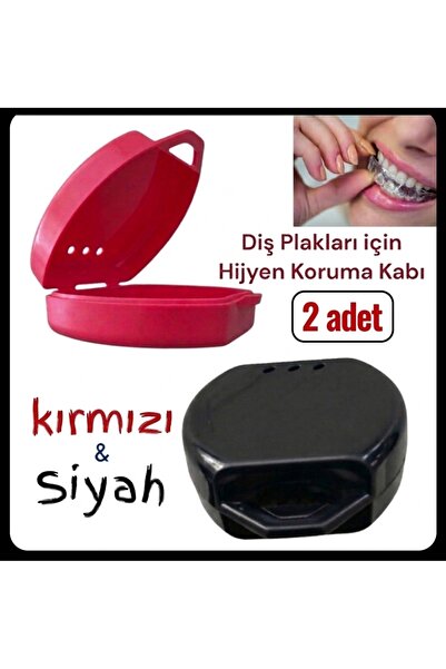 Vulli Şeffaf Plak Kutusu 2 Adet (Kırmızı ve Siyah) Diş Plak Aparey Kabı