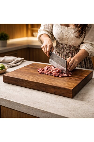 HİCOWOOD Premium Şef Tipi Doğal Ceviz Kesme Tahtası – 50X30X5 CM – Lazerle Üc...