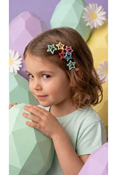 Universal Kız Çocuk Renkli Yıldız Toka Seti - 6 Adet Karışık Renk Çıtçıt Toka