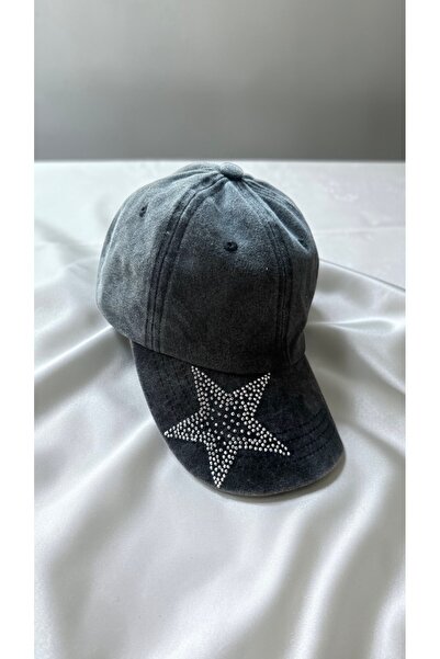 PIRILTISHOP Taşlı antrasit şapka