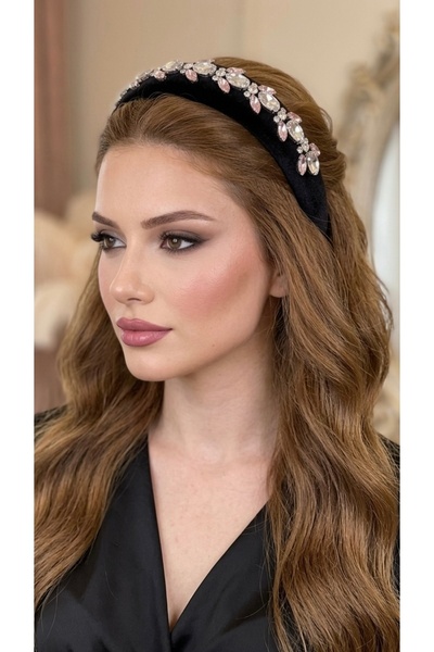 pırıltı fashıon and stone tekstil, hazır giyim Black Velvet Crown with Shiny ...