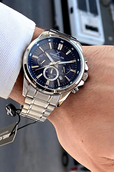 Daniel Klein Yeni Sezon Orijinal Çelik Erkek Saati Gümüş Kordon Lacivert Kadr...