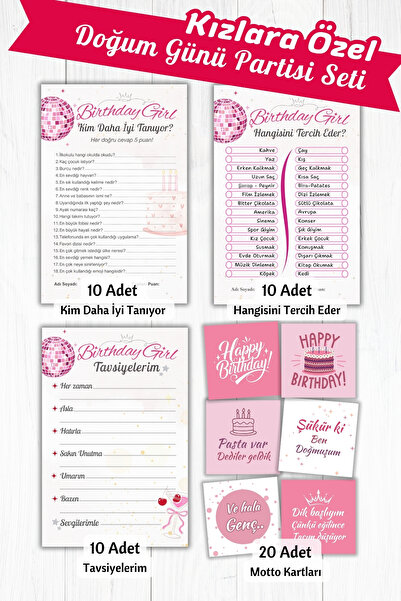 Doğum Günü Partisi Kart Seti, 50 Adet Oyun Kartı Happy Birthday Soru Konsepti Arkadaşa Hediye Süsü