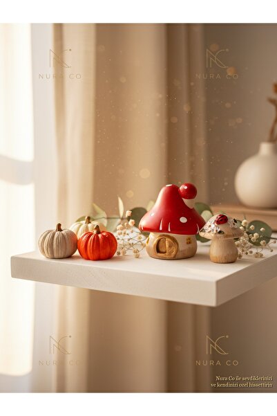 NURA CO 3'lü Dekoratif Biblo Set Mantar Ev Balkabağı Uğur Böcekli Mantar Figü...