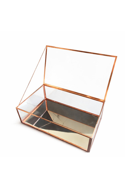 GÜVEN Aynalı Rose Gold Cam Kutu 25x15x8 Cm